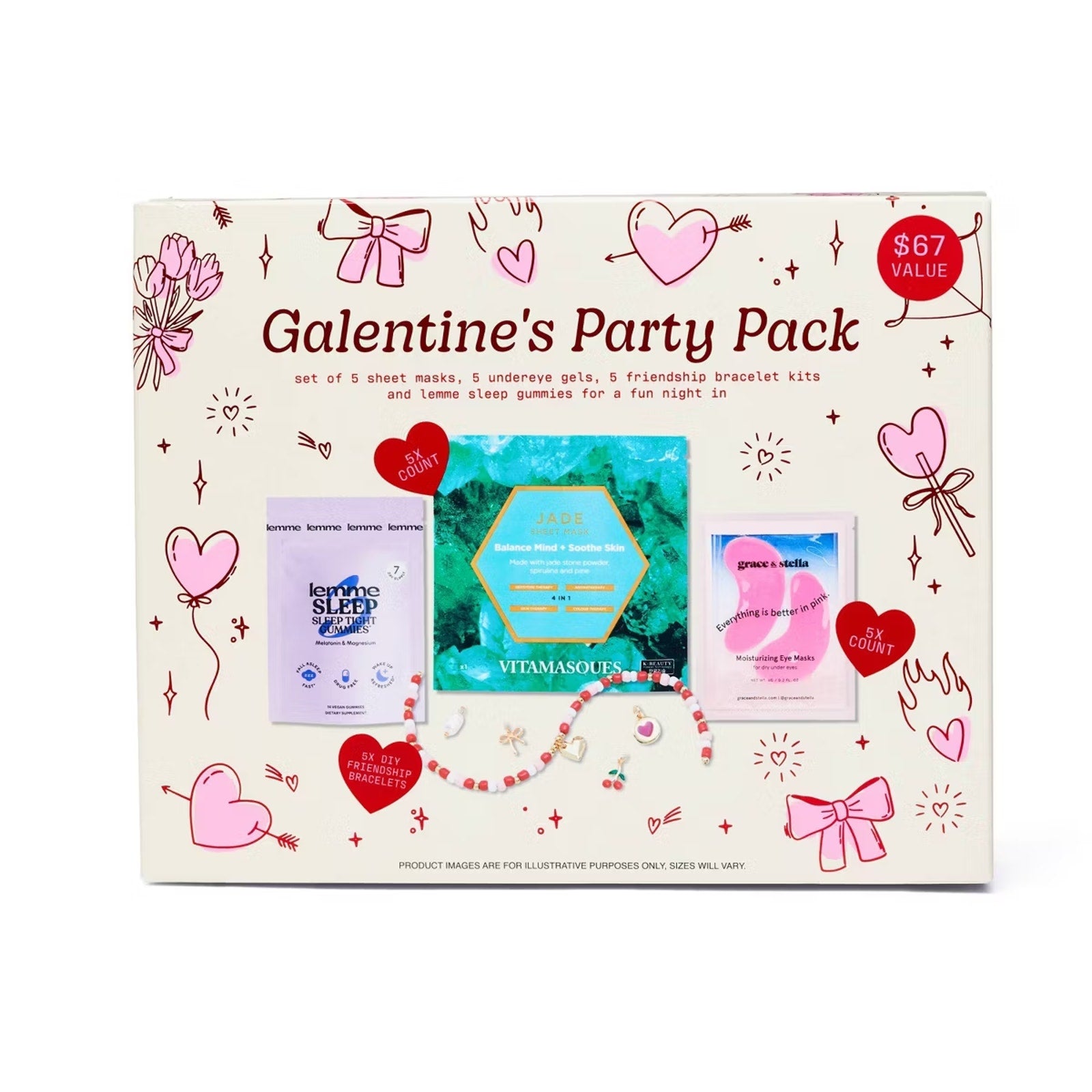 Galentines Party Pack- Lemme Sleep Gummies/Grace and Stella/Jade Mask